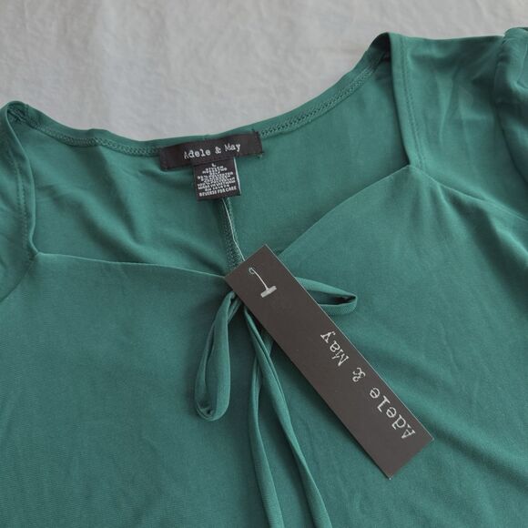Adele & May Christmas Blouse Sweetheart Neck Stretch Green Ruffles Fancy NWT  L - Picture 4 of 7